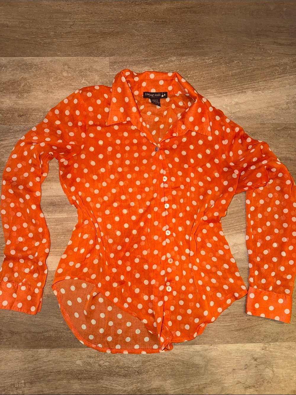 Orange and White Polka Dot Button-Down Shirt